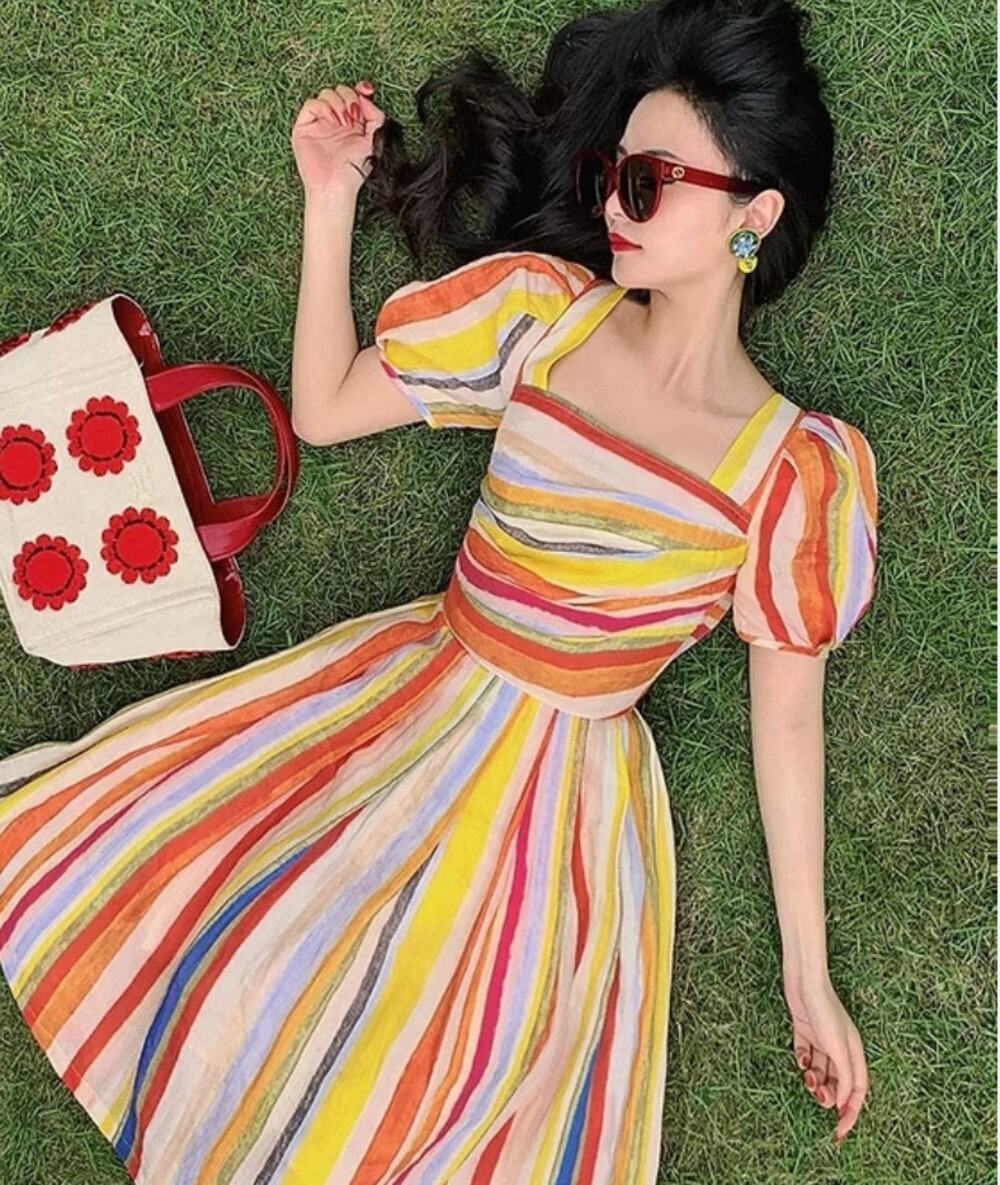 Mr Water NWT Watercolor Stripe Puff Sleeve Dress XL